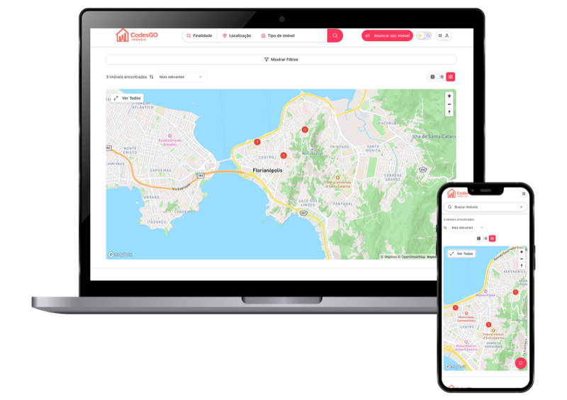Dashboard CodesGO Imóveis - Visualização do mapa de imóveis